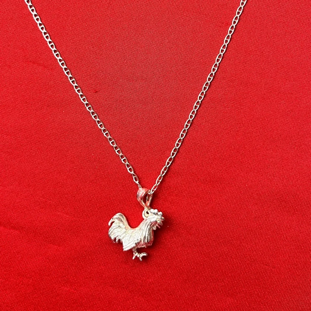 925 Sterling Silver Rooster Charm Pendant and chain necklace